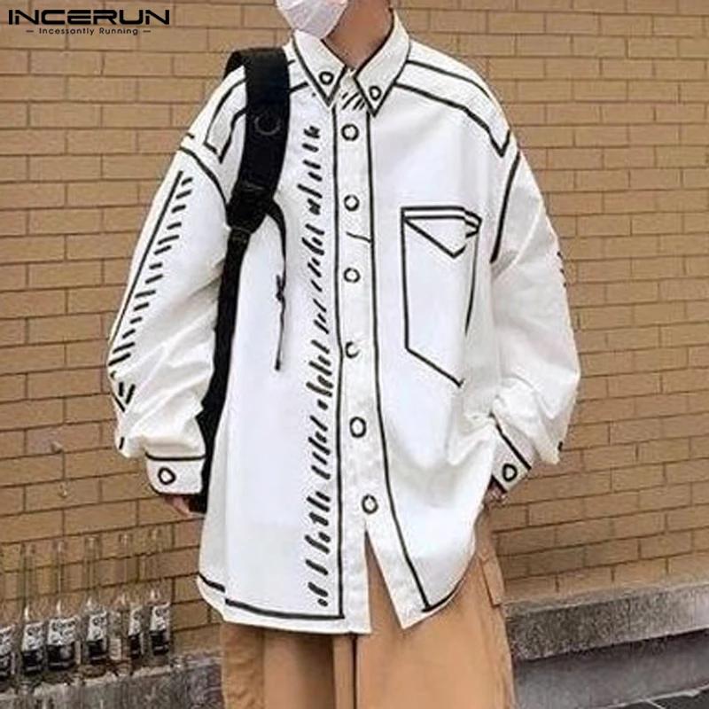 INCERUN beaux hommes hauts 2024 Manga dessin animé imprimé ligne chemise mode mâle Streetwear offre
