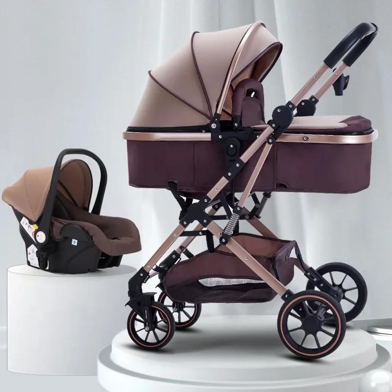 Poussette bébé 3 en 1 à grande vue avec siège auto pliable, dossier réglable, poussette bébé Portabl