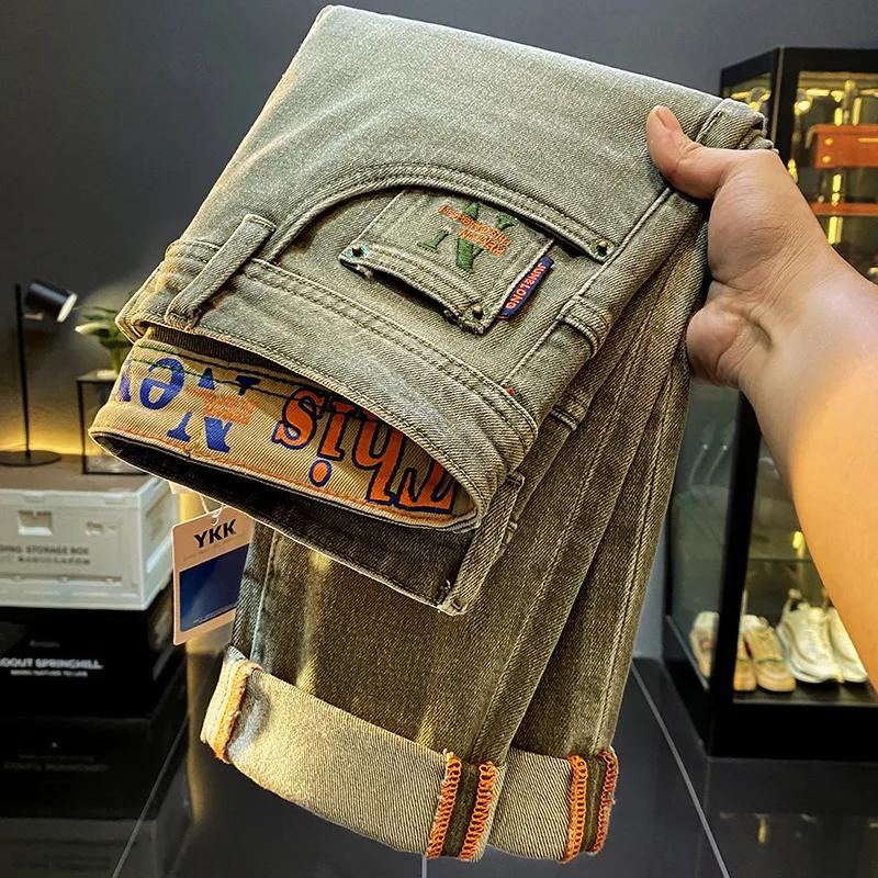 DistMurcia-Jean vert vintage pour homme, pantalon slim décontracté, nouvelle mode printemps et autom