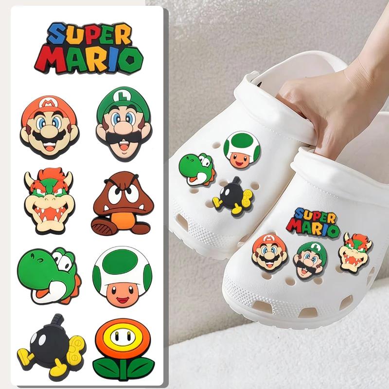 Breloques de chaussures en forme de figurines de dessins animés, accessoires mignons Superbros pour