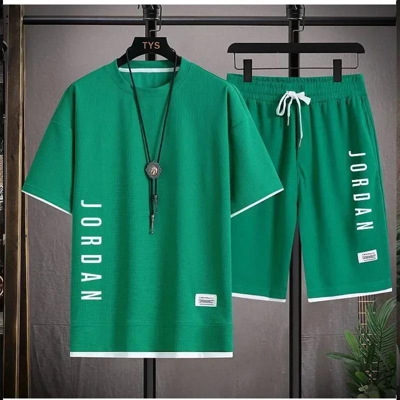 Ensemble T-shirt + short élégant et décontracté pour hommes, ensemble de sport, ample, confortable,