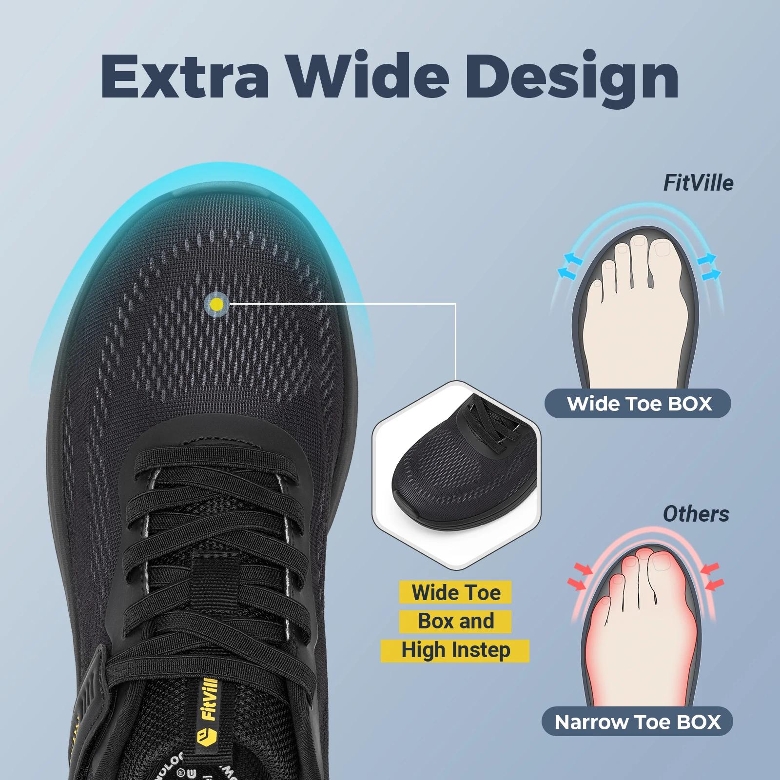 FitVille – chaussures de marche larges pour hommes, chaussures de course légères, baskets avec souti