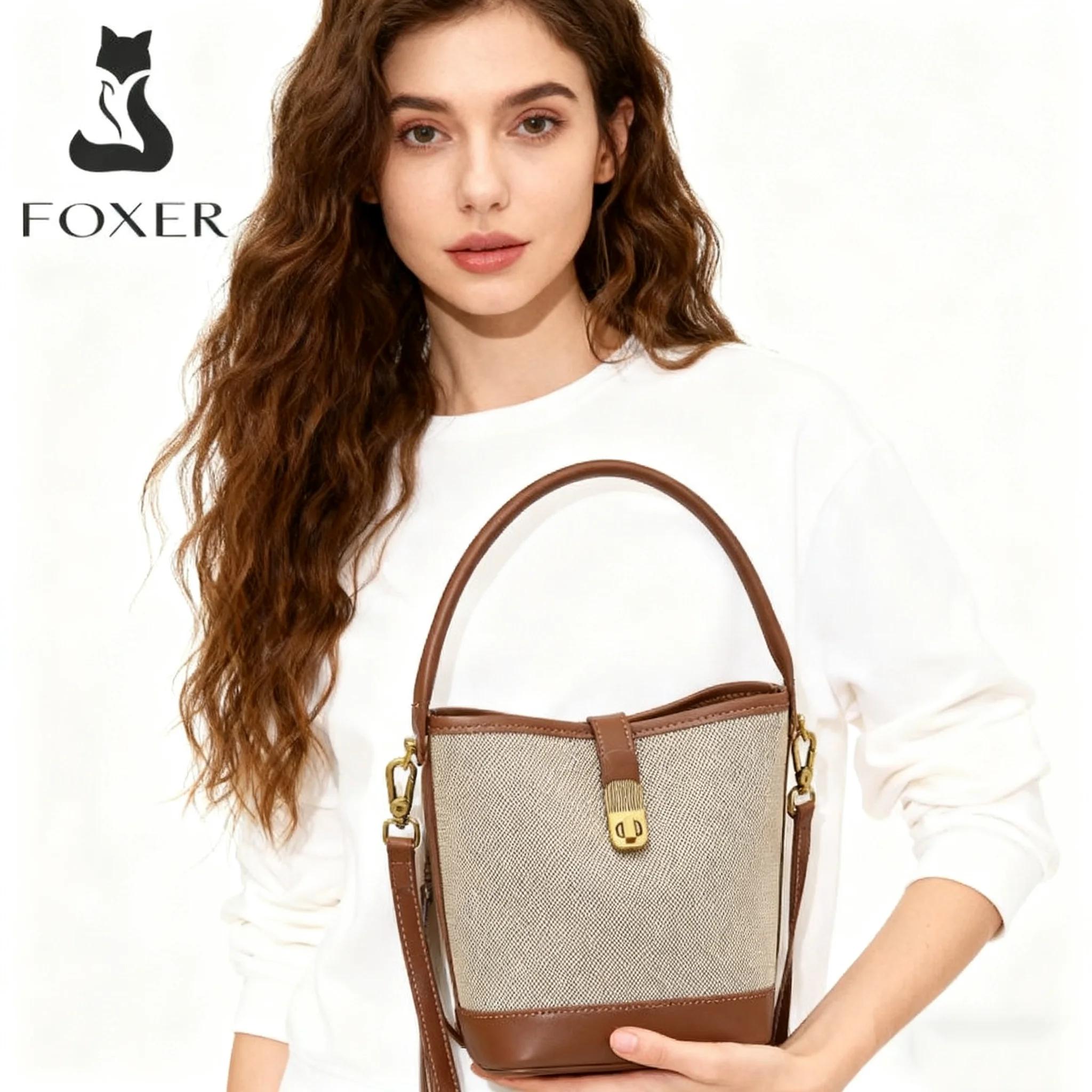 FOXER 2026 Nouveau Sac à Main Femme en Cuir PVC, Sac Seau Élégant, Sac à Bandoulière Tendance, Luxe