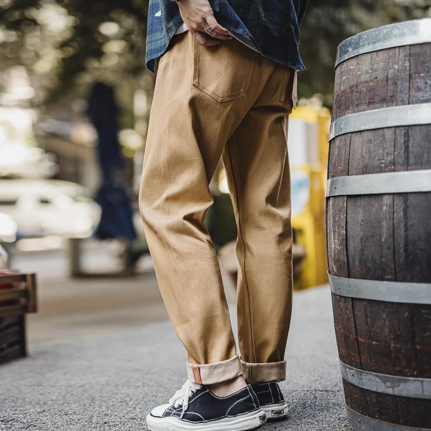 Maden 11.7oz lisière brut jean Vintage hommes kaki jambe droite Cowboy pantalon décontracté Zip mouc