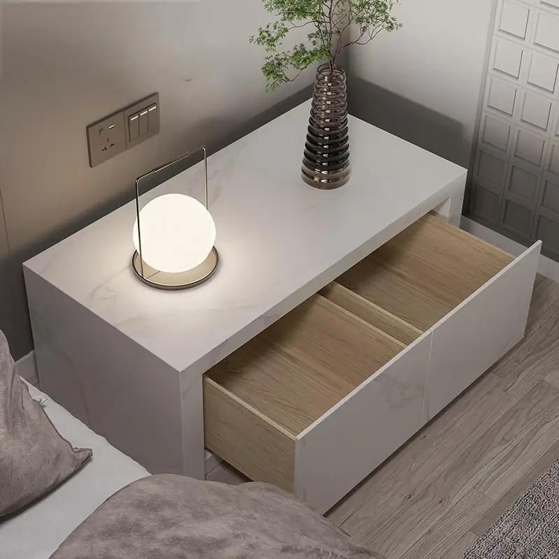 Table de chevet moderne minimaliste de luxe en ardoise avec tiroirs de rangement, meubles de chambre
