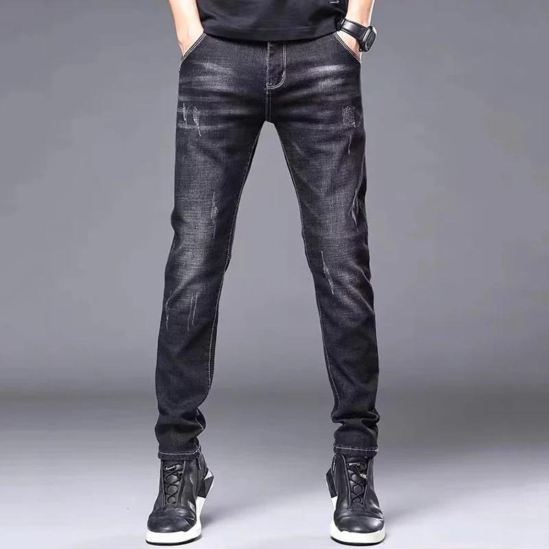 Jean classique et élégant pour hommes, tenue quatre saisons, pantalon noir et bleu, Leggings taille
