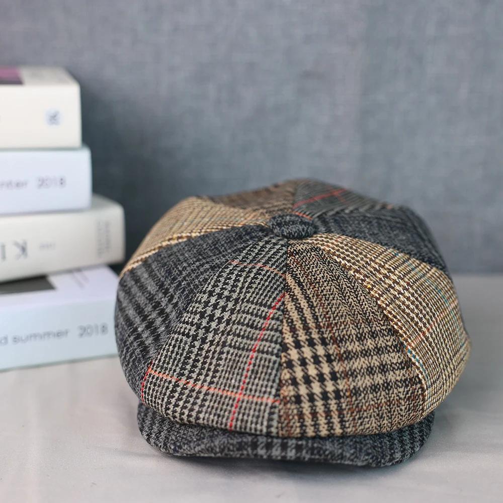 Chapeaux de journal en laine pour hommes et femmes, casquette octogonale Vintage à chevrons, bérets