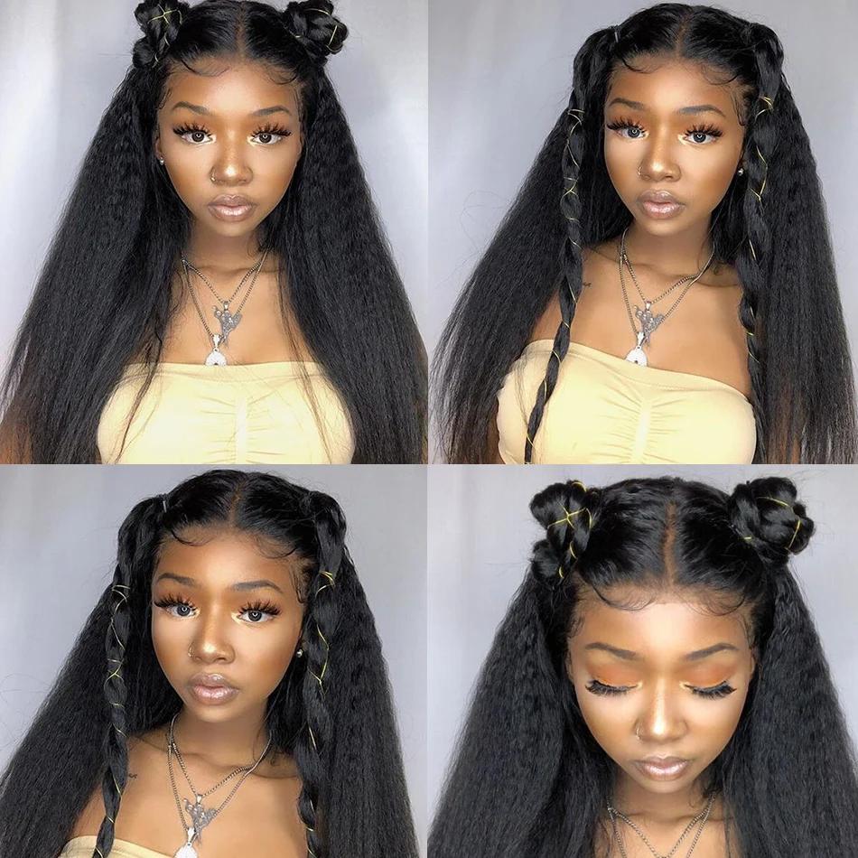Mèches Péruviennes Naturelles Remy, Cheveux Crépus Lisses, 4x4, avec Closure