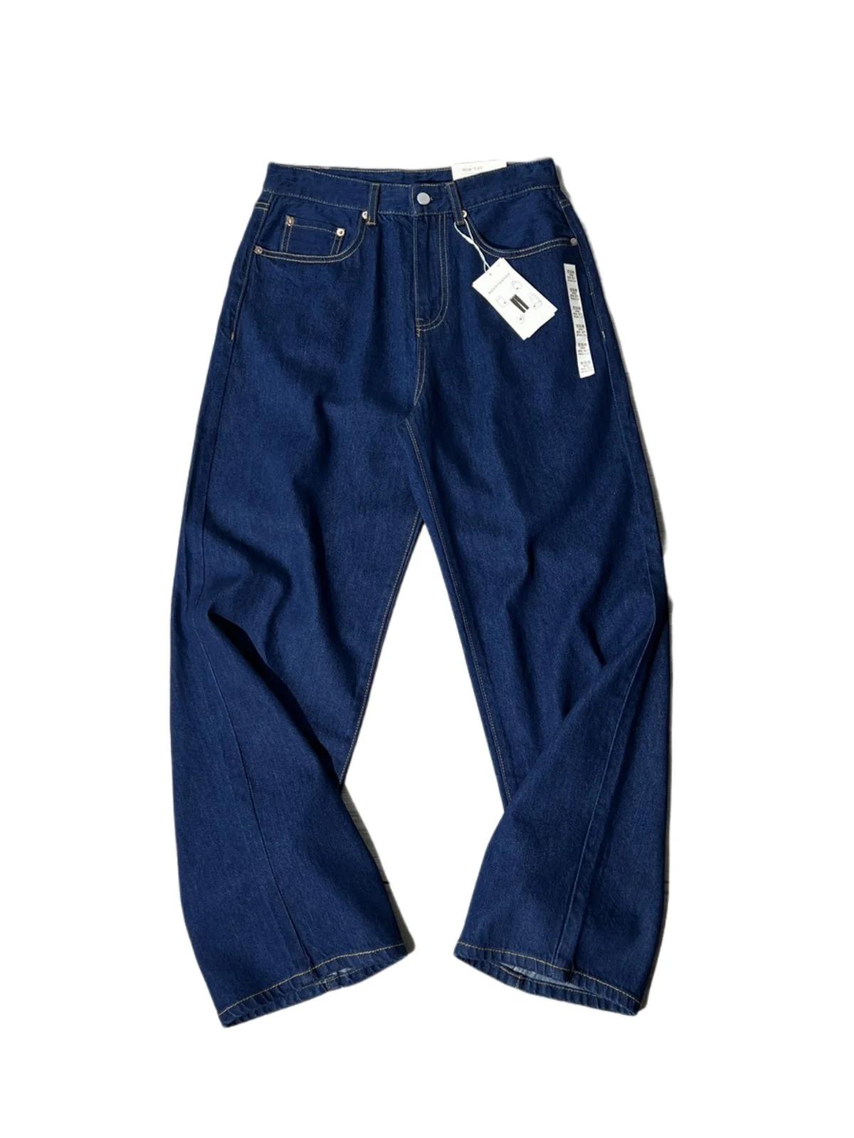 Pantalon décontracté classique à jambe droite pour hommes, coupe ample, en denim 100% coton, style q