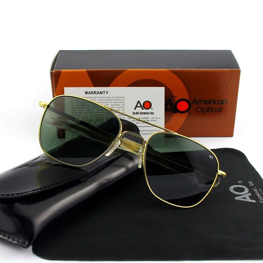 Lunettes de soleil pilote pour hommes, UV400, qualité supérieure, AO, miroir militaire de l'armée am