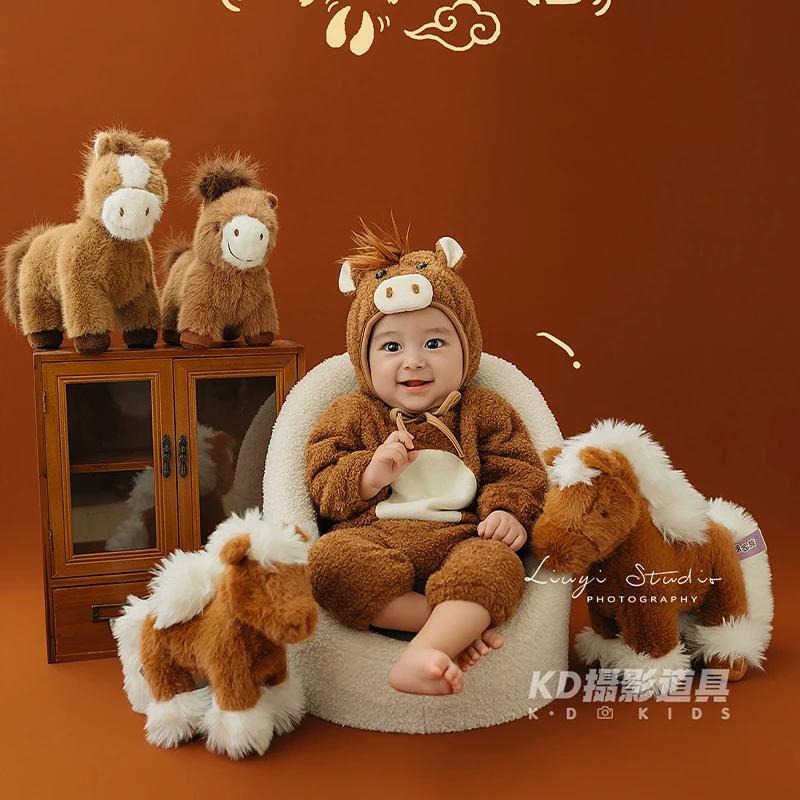 Tenue de photographie pour nouveau-né en forme de cheval avec accessoires en peluche, adorable ensem