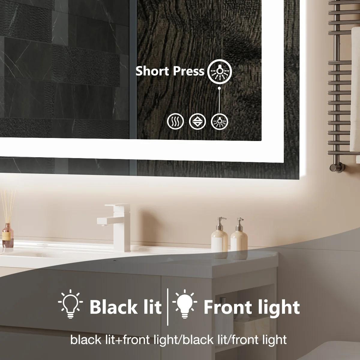 JHK 36 "x 24" miroir de vanité de salle de bain LED pour fonction de mémoire murale verre trempé ave
