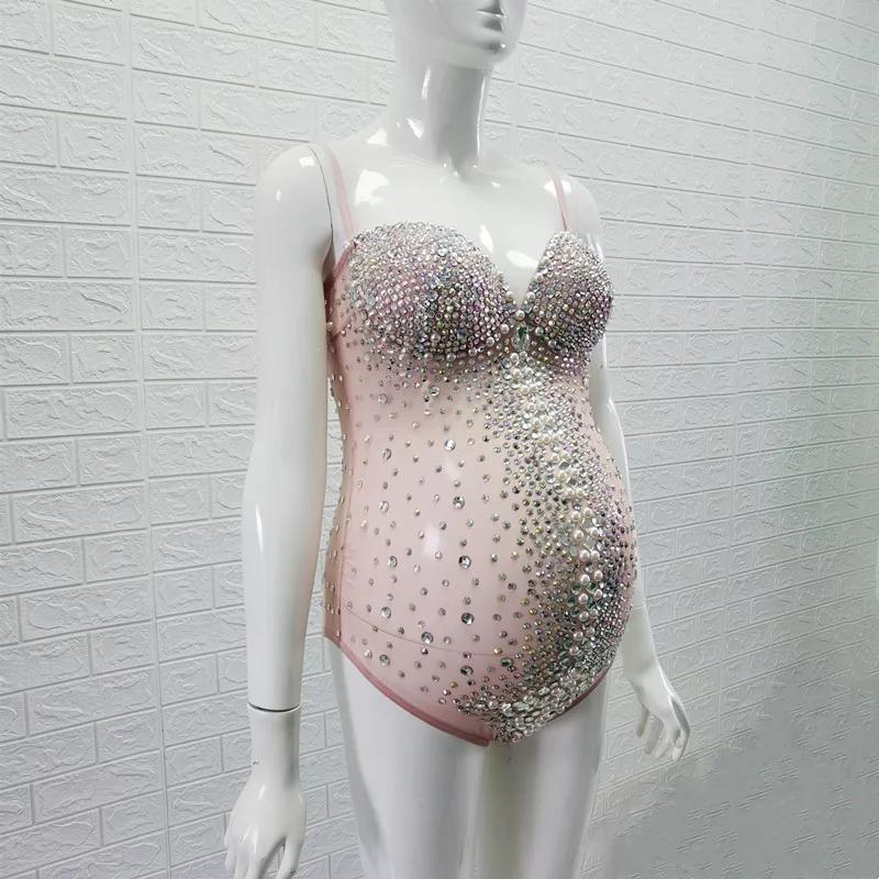 Luxueux cristal maternité photographie body extensible perle strass maternité Photo Shoot body combi