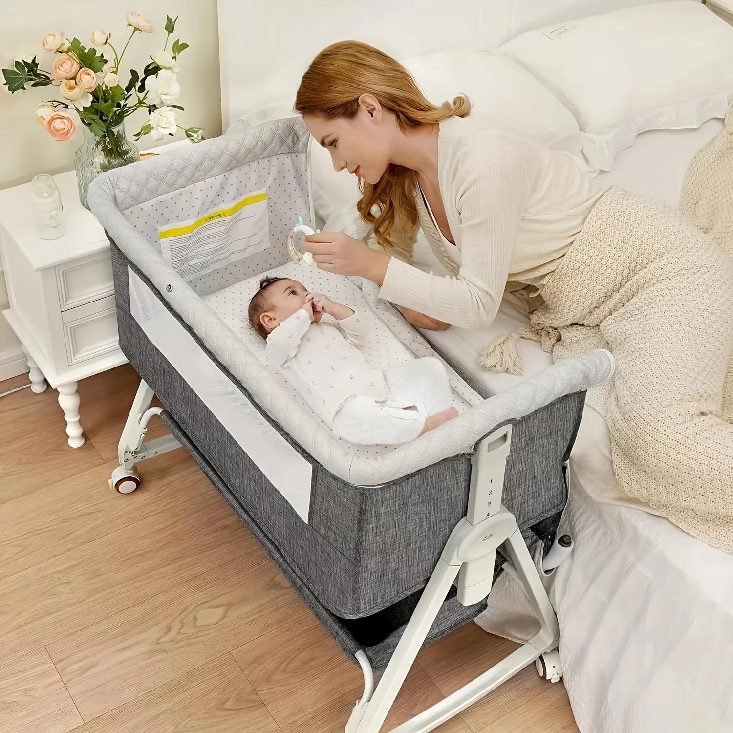 Couffin bébé, couffin de chevet pour bébé, couffin de chevet 3 en 1 avec roulettes