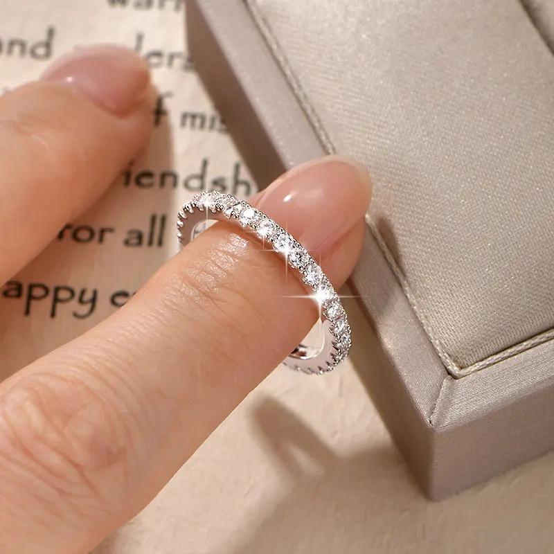 Bague Anziw 2 mm en moissanite couleur D pour femme, alliance scintillante, bague d'éternité en or 1