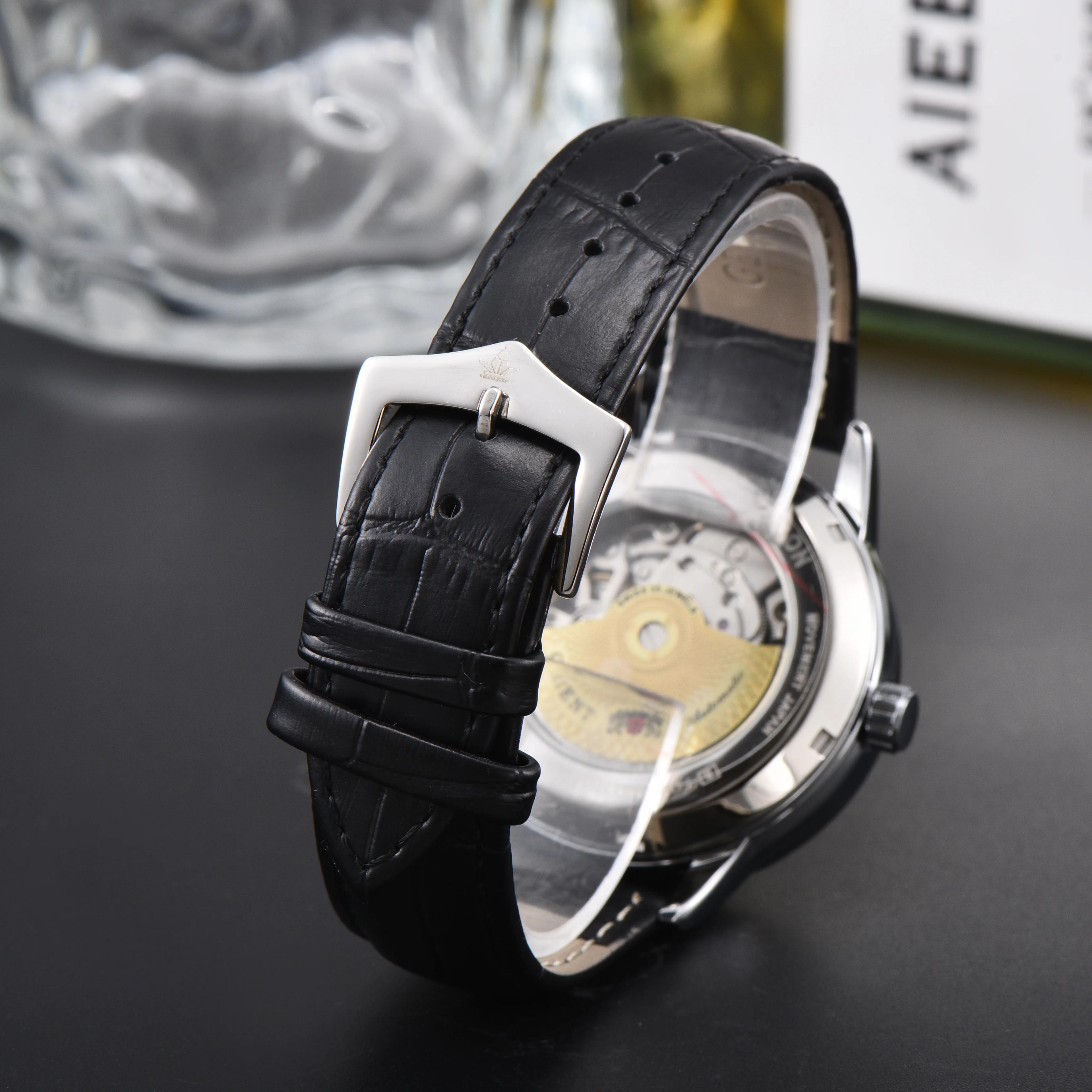 Orient Sun & Moon – montre automatique semi-squelette pour hommes, cadran blanc, bracelet en cuir no