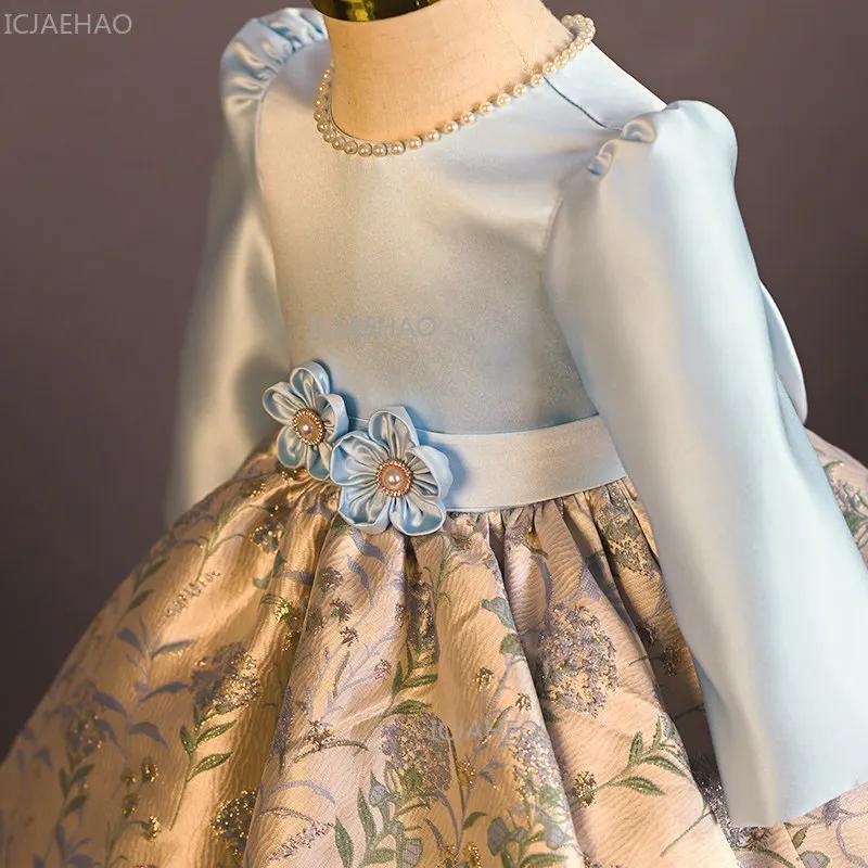 Robe de princesse pour fille, style chinois, satinée, à fleurs, pour le premier anniversaire, tenue