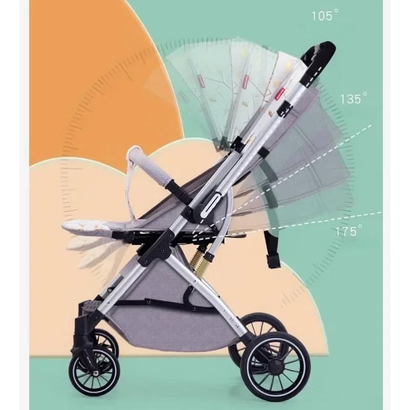 Poussette bébé à quatre roues, légère et bidirectionnelle, haute vue, peut s'asseoir ou s'allonger,