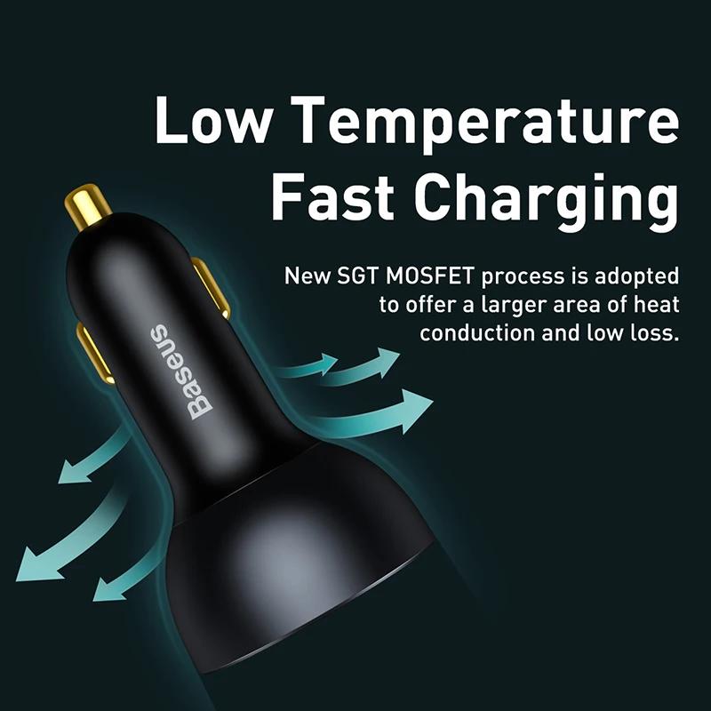 Baseus 160W chargeur de voiture QC 5.0 Charge rapide avec USB double Type C pour IPhone 15 14 13 12