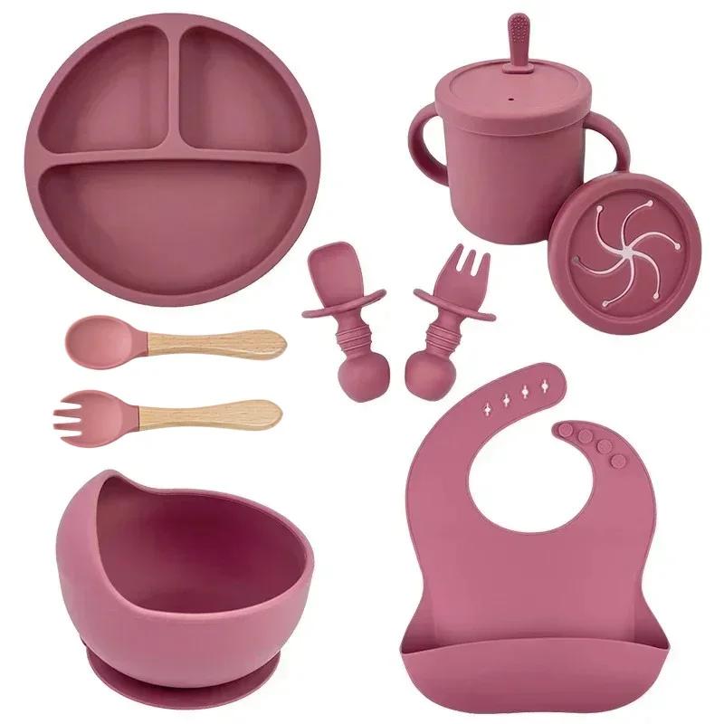Ensemble de plats en Silicone de qualité alimentaire pour enfant, bol d'alimentation pour bébé, plaq