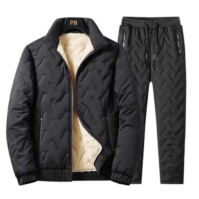 Costume chaud d'hiver pour hommes, ensemble deux pièces, automne et hiver, pantalon épais décontract