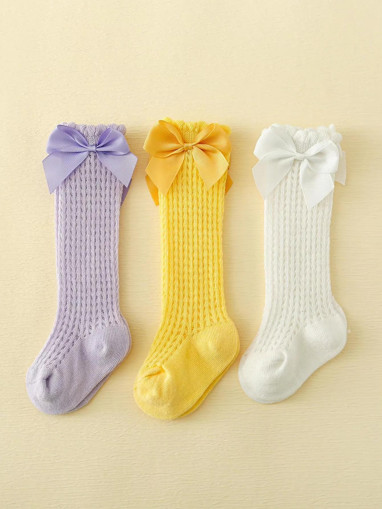 3 paires de chaussettes d'été pour bébés filles, avec nœuds, maille et dentelle, anti-moustiques, ch