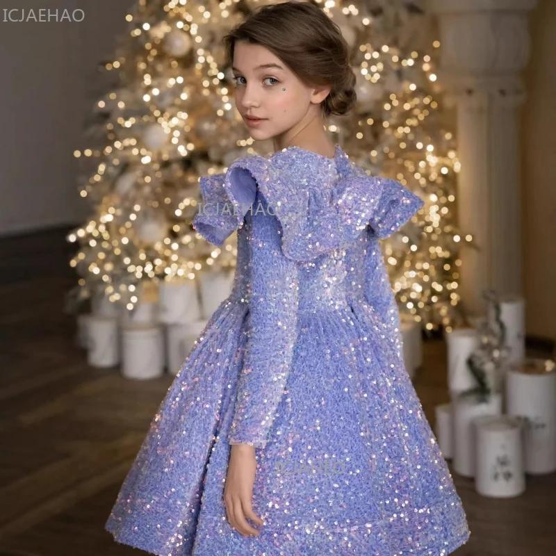 Robe de Princesse à Manches Longues et Paillettes pour Filles, Tenue de Cérémonie pour Fêtes du Nouv