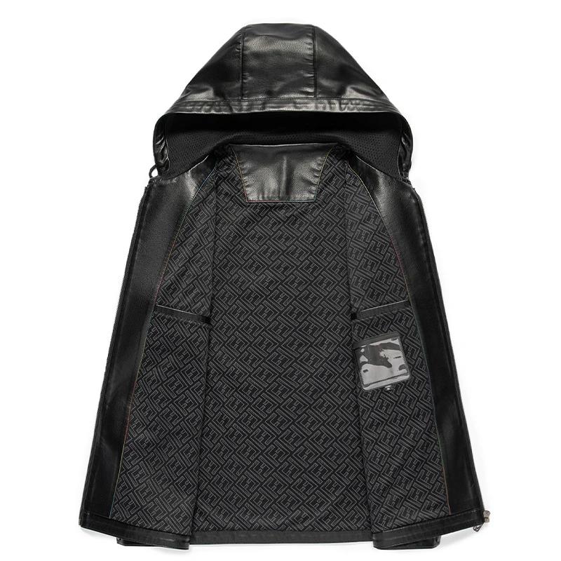 YN-2583 nouvelle veste en cuir à capuche pour hommes printemps et automne haut mince hiver en peluch