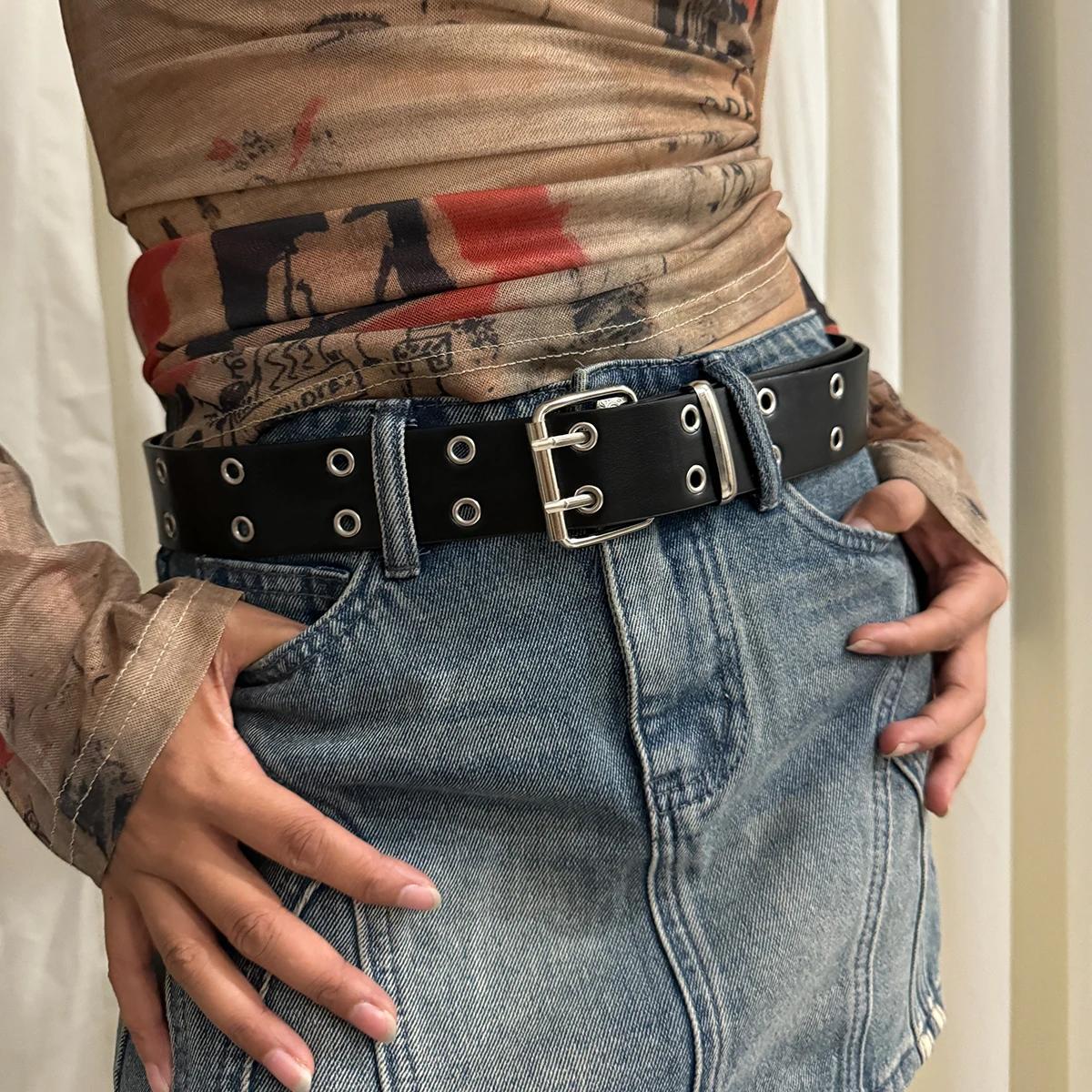 Ceinture femme grande taille Double trou hommes ceinture Punk Hip Hop Rock Style sous-culture Y2K ce