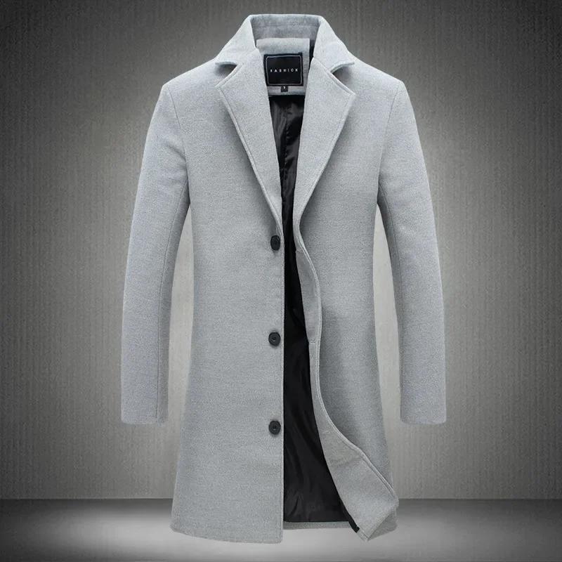 Manteau Long en coton pour hommes, mélange de laine, couleur Pure, décontracté, mode Business, vêtem