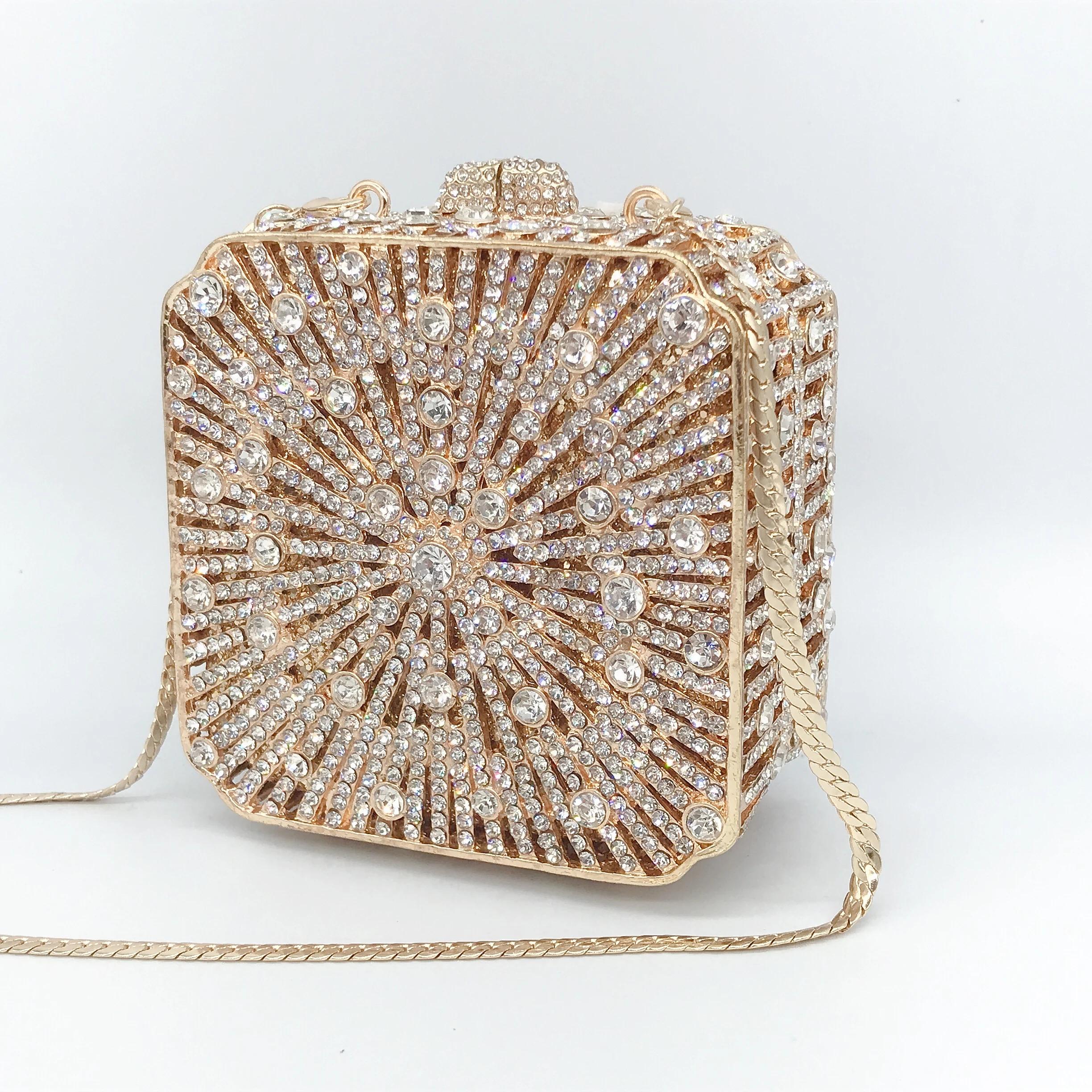 Pochette pour femmes, petite boîte carrée, sac de soirée en cristal strass à couverture complète, sa
