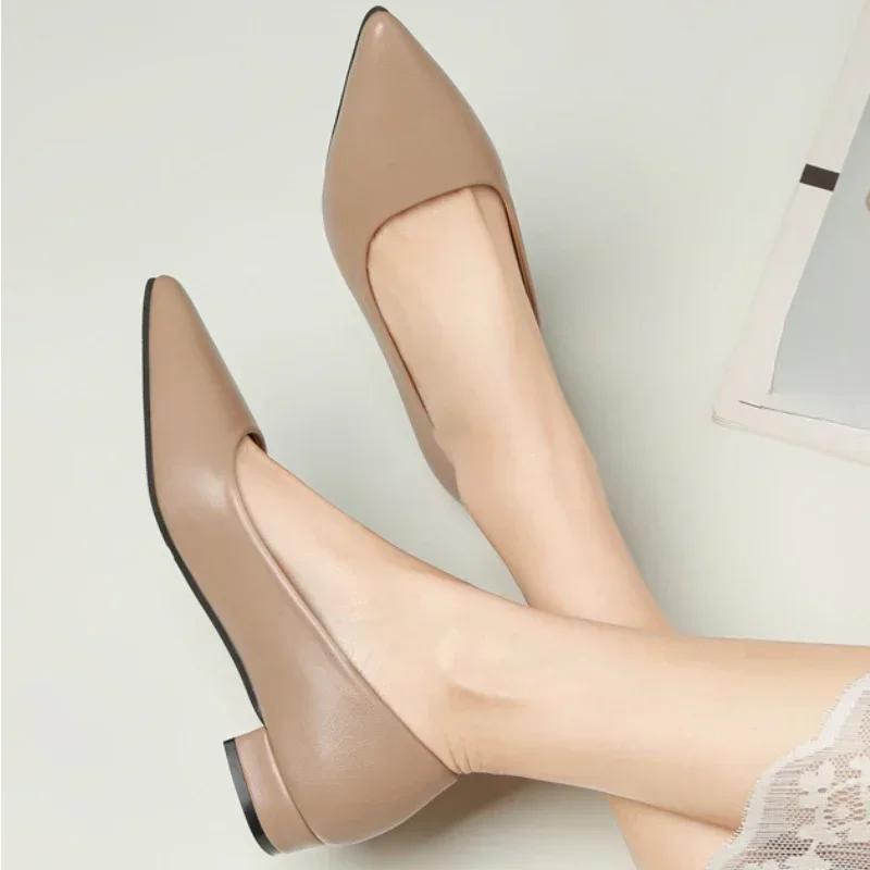Chaussures pointues à bouche peu profonde pour femmes, chaussures simples et décontractées à talons
