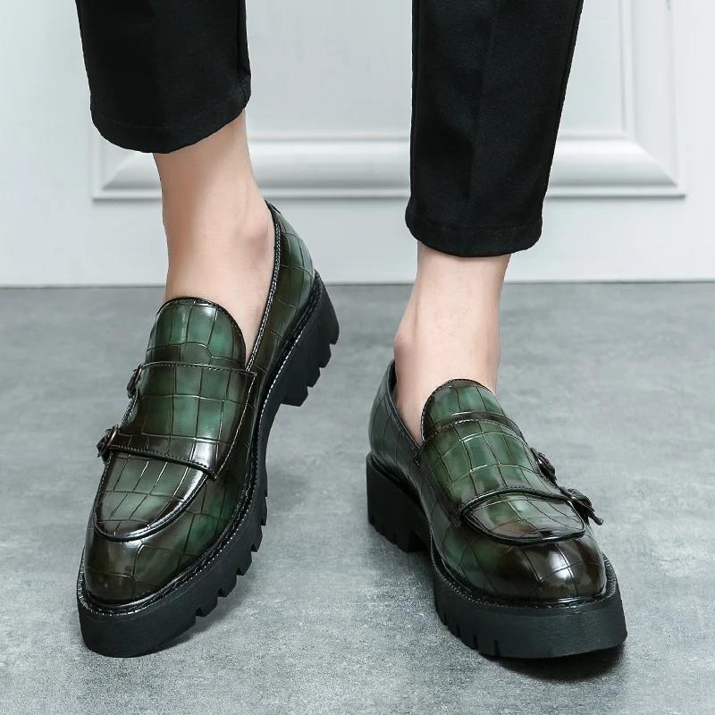 Mocassins à plateforme pour hommes, chaussures classiques décontractées en cuir, robe de mariage, ch