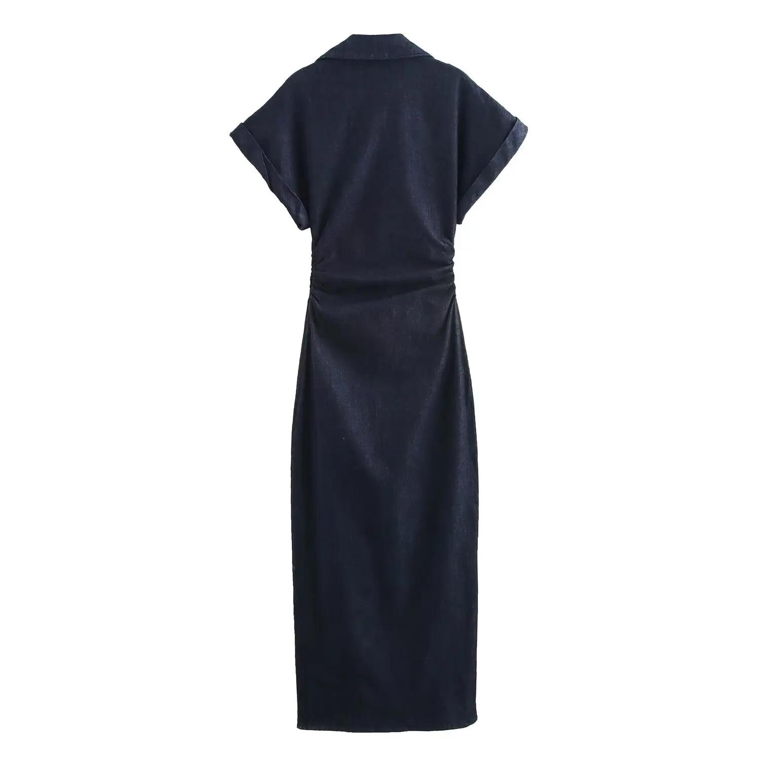ETJ 2025 printemps nouvelle série 1975 robe MIDI en denim avec revers côté fermeture éclair mode rid