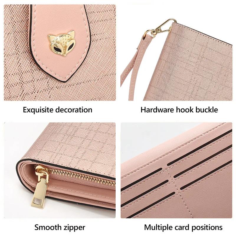 FOXER Portefeuille long de luxe pour femme en cuir fendu, élégant porte-cartes, pochette multi-carte