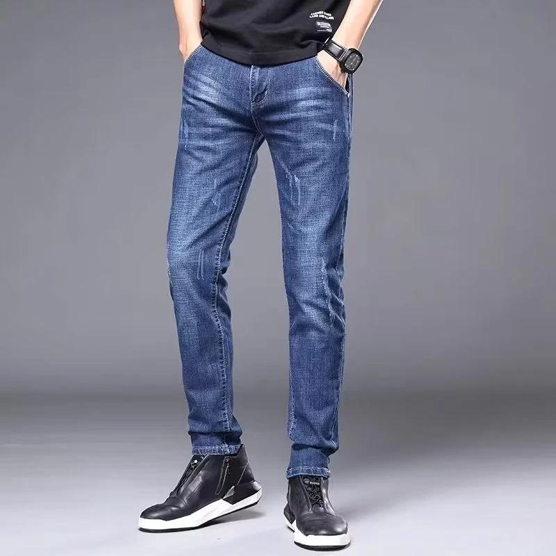 Jean classique et élégant pour hommes, tenue quatre saisons, pantalon noir et bleu, Leggings taille
