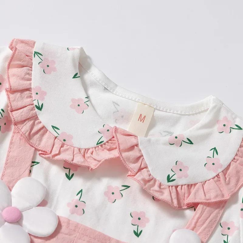 Robe d'été pour petites filles, imprimé floral, dentelle, à revers, mignonne, vacances, deux