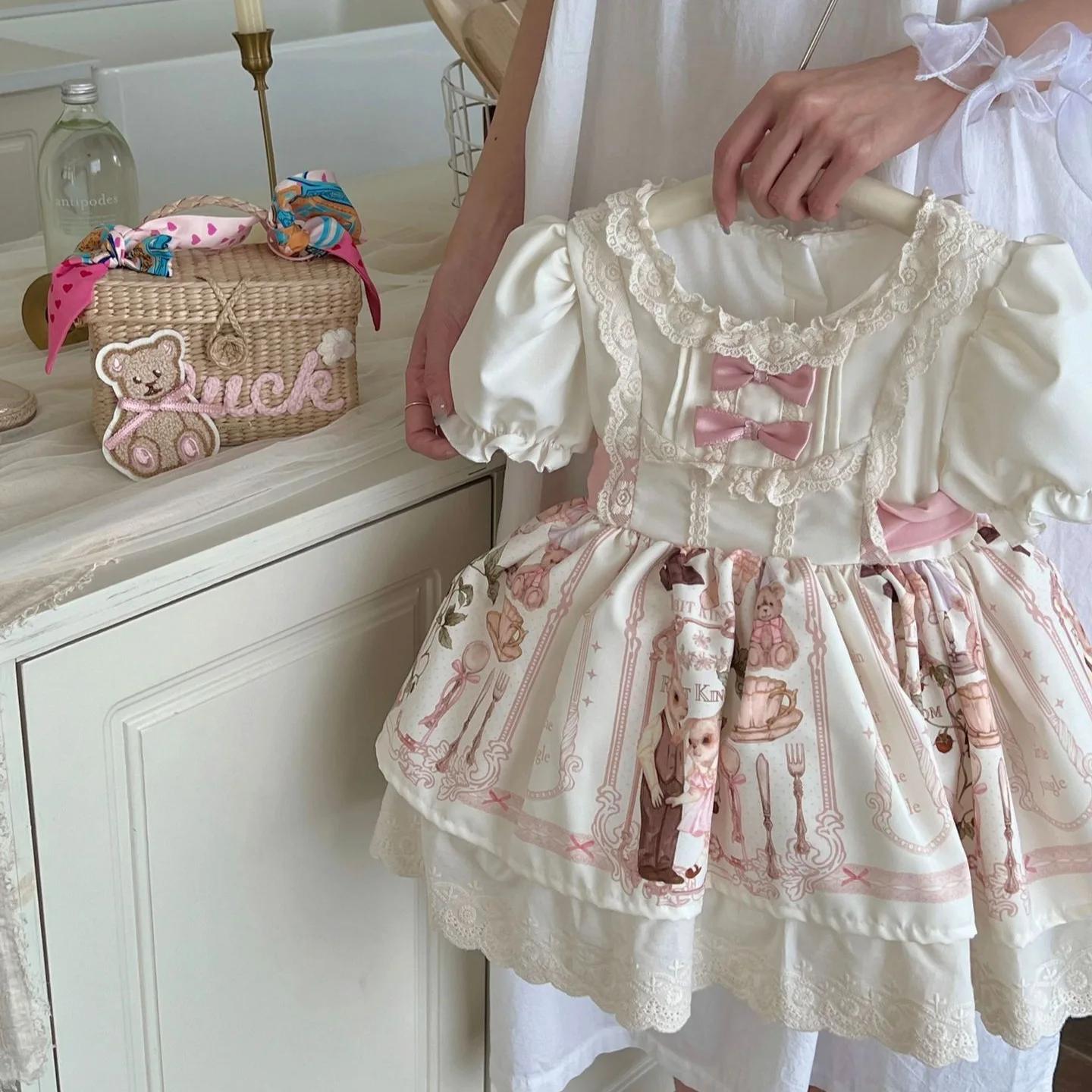 Robe d'été pour filles, nouvelle collection, manches bouffantes, princesse, style féerique, ours lol