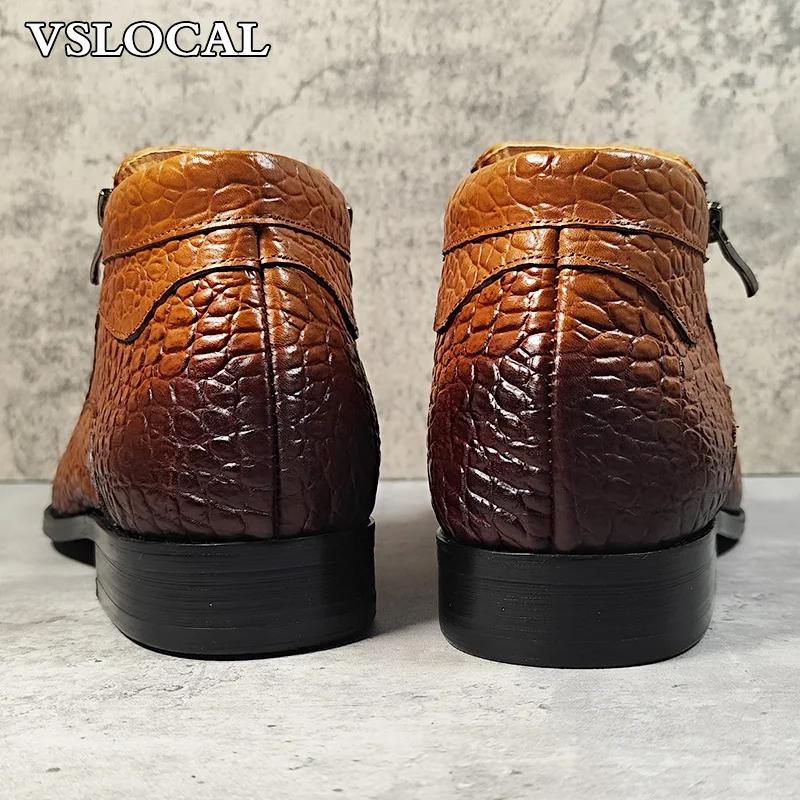 Marque de luxe hommes bottines chaussures noir marron Crocodile imprime fermeture éclair Chelsea bot