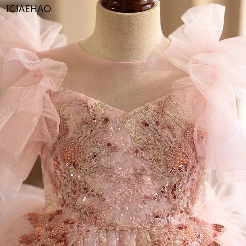 Robe de Fille ICJAEHAO 2026, Style Tutu Rose, pour Spectacle de Piano, Fête, Vêtements Élégants, Cos