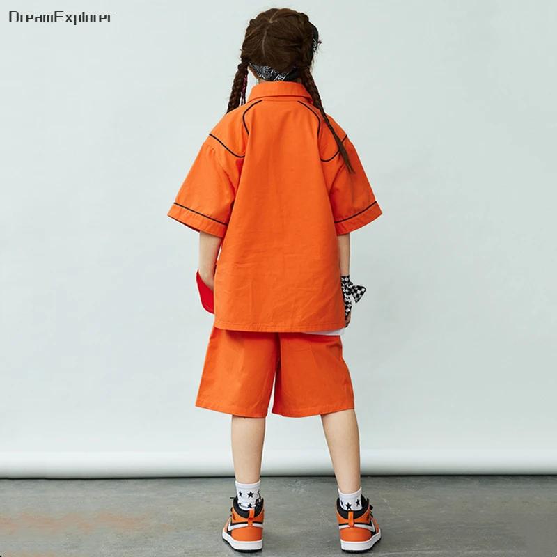 Chemise orange à manches courtes pour garçons et filles, ensembles de vêtements Hip Hop, shorts de d