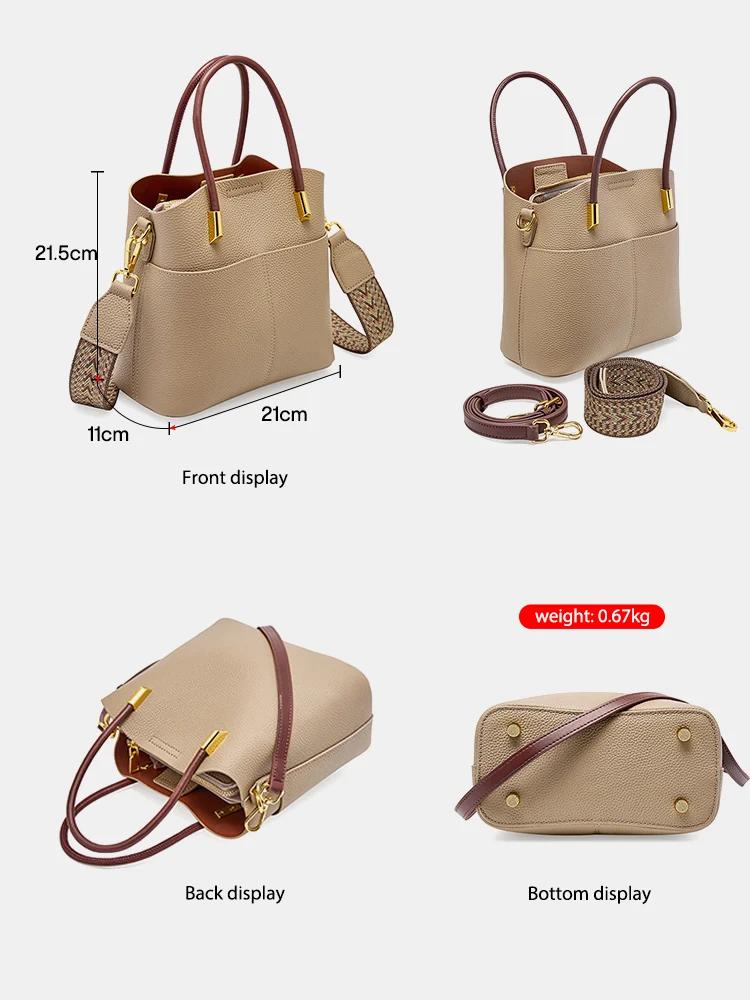 Sac seau polyvalent en cuir véritable Zency pour femme, sac à main, sac fourre-tout en cuir