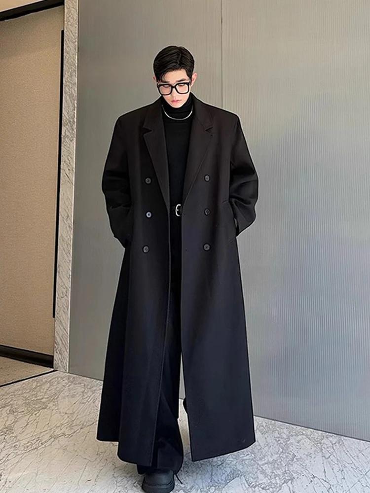 Mauroicardi printemps automne Extra Logn noir surdimensionné fluide doux Trench manteau pour hommes