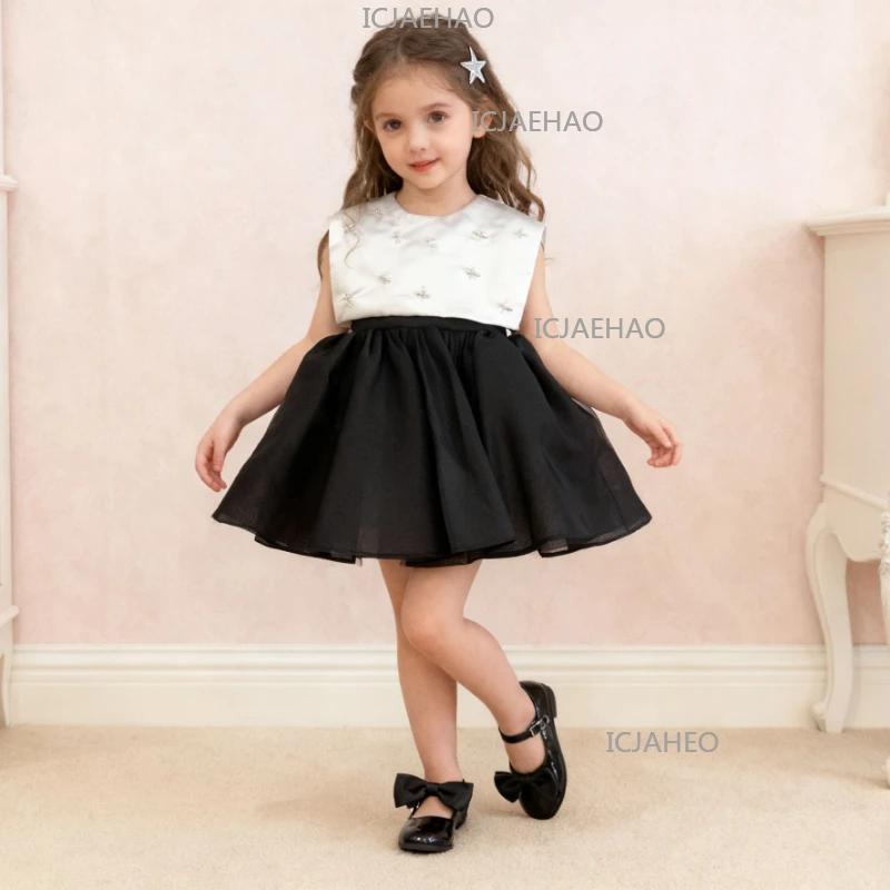 Robe de soirée en satin noir pour bébé, idéale pour le premier anniversaire, robe de demoiselle d'ho