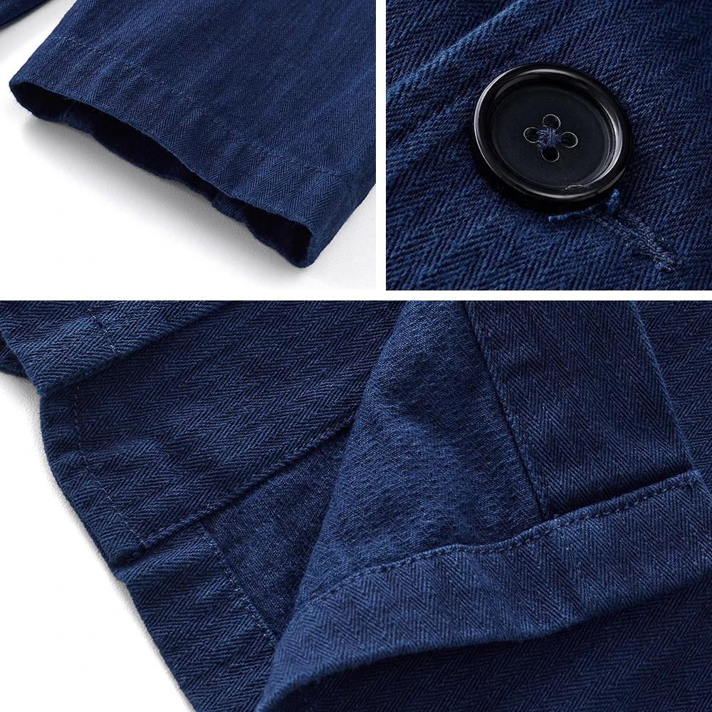 Veste indigo à chevrons vintage pour hommes, vêtements de travail français tehonneur en bleu, mantea