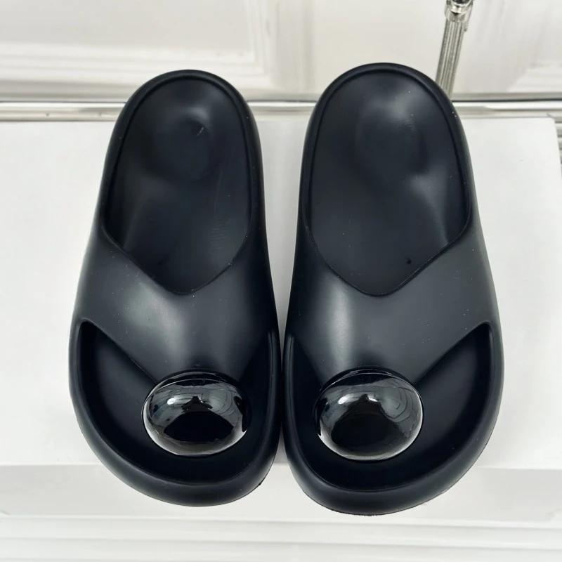 Tongs en cuir à bout rond pour femmes, pantoufles de qualité supérieure, sandales concises solides,
