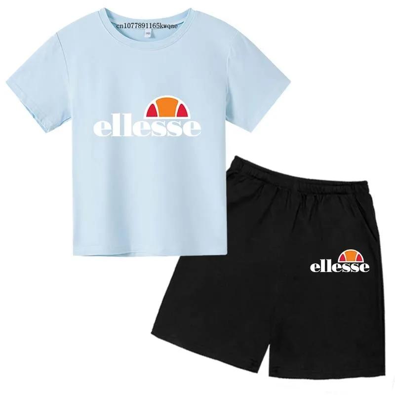 Enfants été loisirs lettre 2 pièces col rond manches courtes T-shirts + pantalons costumes 3-13 ans