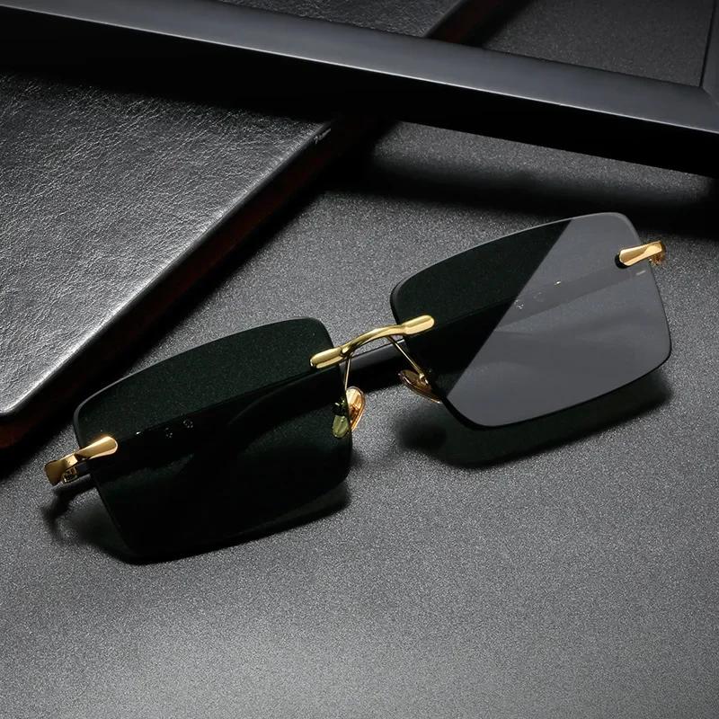 Lunettes de soleil sans bords rectangulaires, mode populaire pour femmes et hommes, petites lunettes