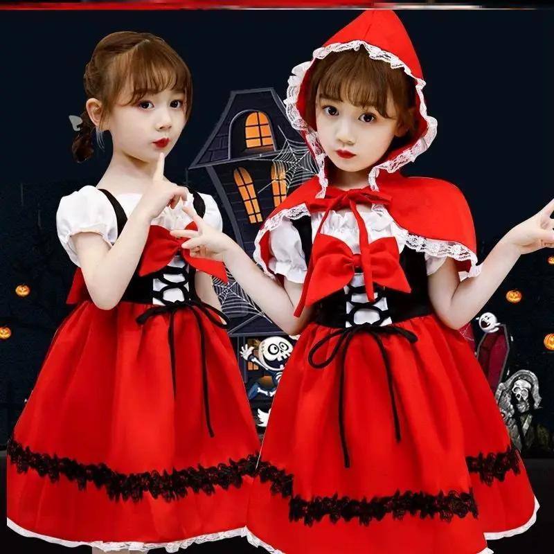 Filles petit chaperon rouge Cosplay Costume pour enfants princesse robe d'halloween bandeau + sac de
