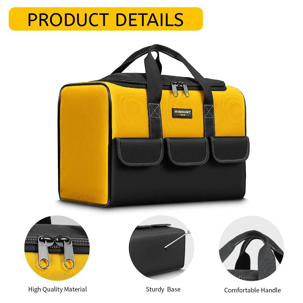 Sac à outils de 17 pouces, grand sac à outils avec 6 poches extérieures, sac à outils pour électrici